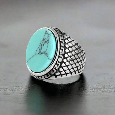 Bague Homme Acier Pierre CRAQUELÉE BLEUE