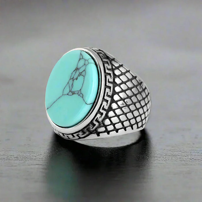 Bague Homme Acier Pierre CRAQUELÉE BLEUE