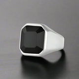 Bague en Acier Inoxydable avec Pierre Noire - BLACK STONE 1 / us size / 10