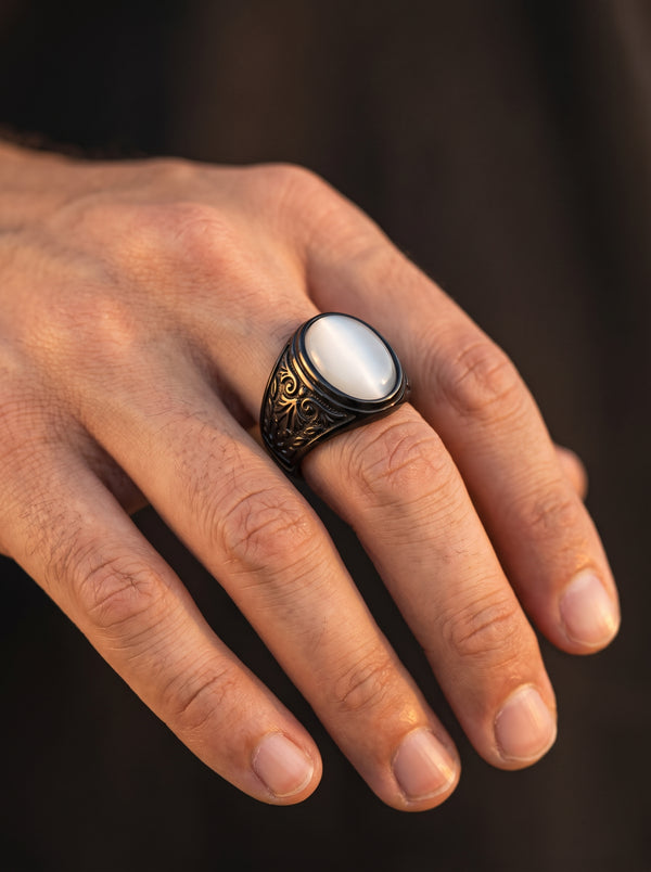 Bague Vintage Pierre Blanche Noir - White stone 3 / us size / 13
