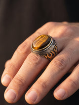 Bague Homme Acier Pierre OEIL DE TIGRE FLAMME portee lifestyle Stag
