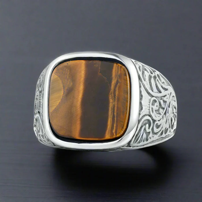 Bague Homme Acier Pierre ŒIL DE TIGRE