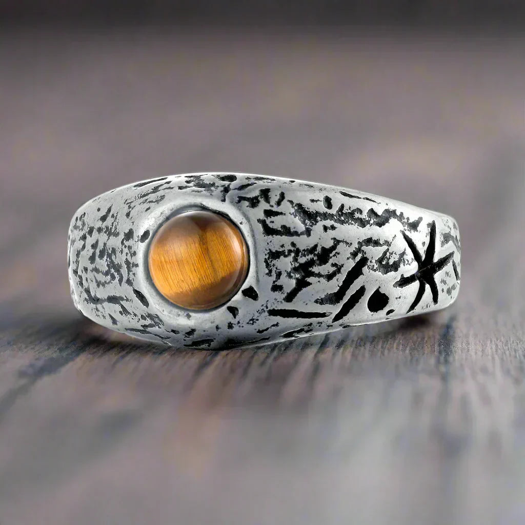 Bague Réglable En Oeil De Tigre D'Afrique Du Sud - Métal Anallergique, Pierre Naturelle Marron, Neuf Avec étiquette