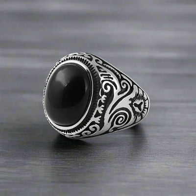 Bague Homme Acier Pierre ONYX POLIE
