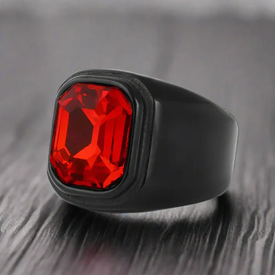 Bague Homme Acier Pierre ROUGE NOIRE