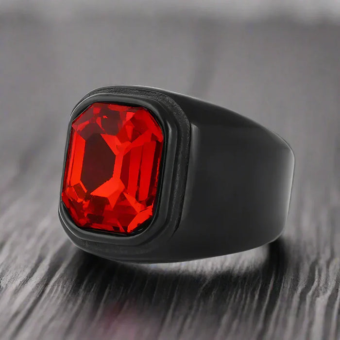Bague Homme Acier Pierre ROUGE NOIRE