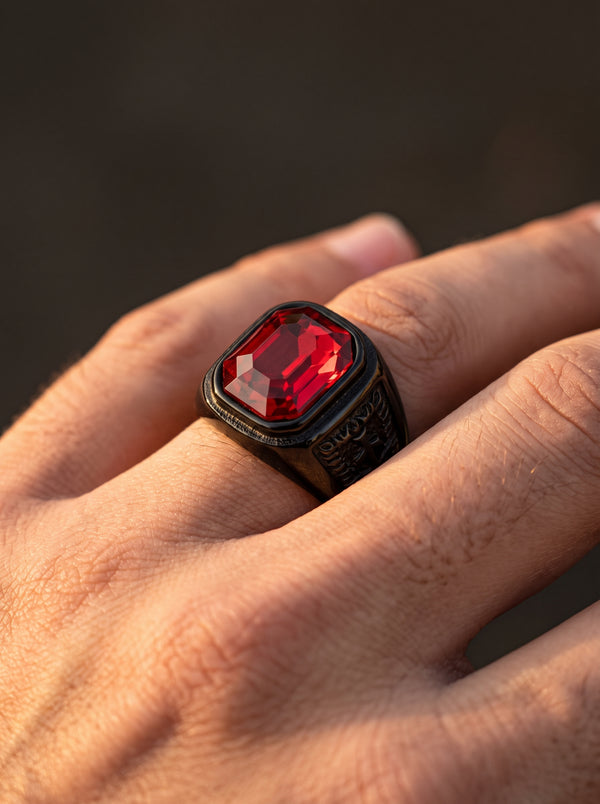 Bague Vintage Pierre Rouge Ébène - Rouge / 7