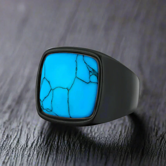 Bague Homme Acier Pierre TURQUOISE BRILLANTE