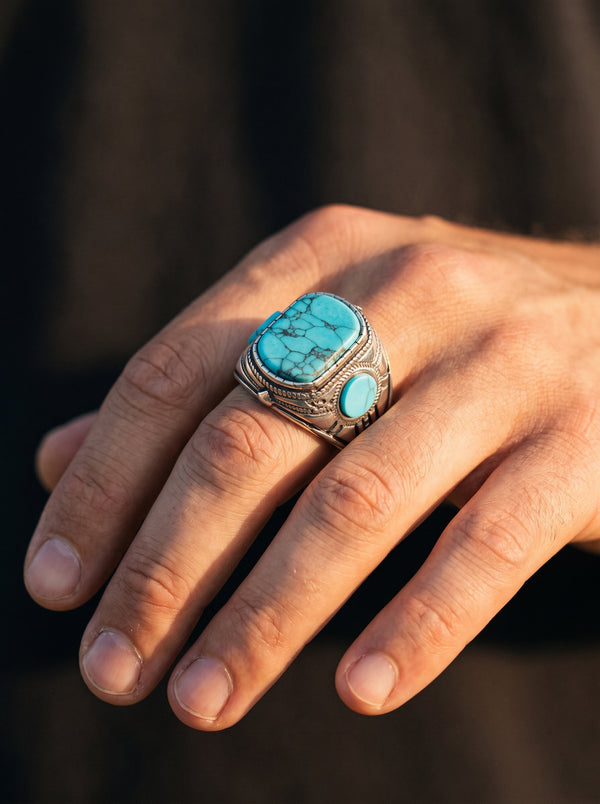 Bague Vintage Turquoise en Acier - Bleue / 7