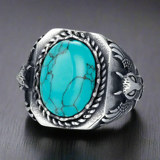 Bague Vintage Homme Hibou Turquoise - Bleue / 13