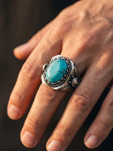 Bague Homme Acier Pierre TURQUOISE HIBOU portee lifestyle Stag