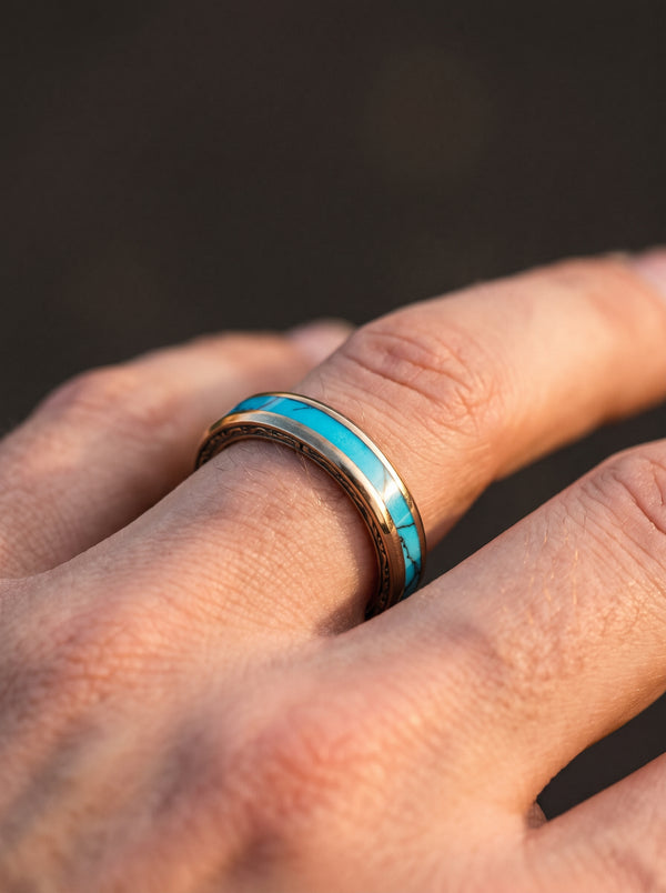 Bague Moderne en Acier Inoxydable Turquoise