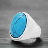 Bague en Acier Inoxydable Pierre Turquoise - Bleue / 13