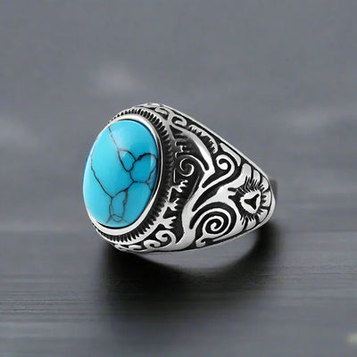 Bague Homme Acier Pierre TURQUOISE RONDE