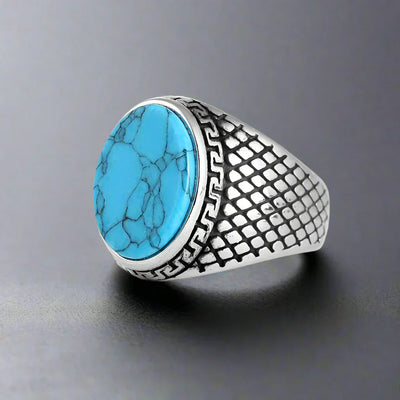 Bague Homme Acier Pierre TURQUOISE TEXTURÉE