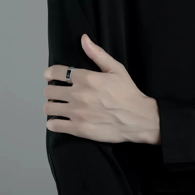 Bague Argent 925 Minimaliste Noir - Ajustable