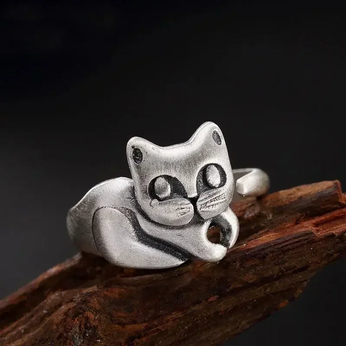 Bague Homme Chat ARGENTÉE AJUSTABLE
