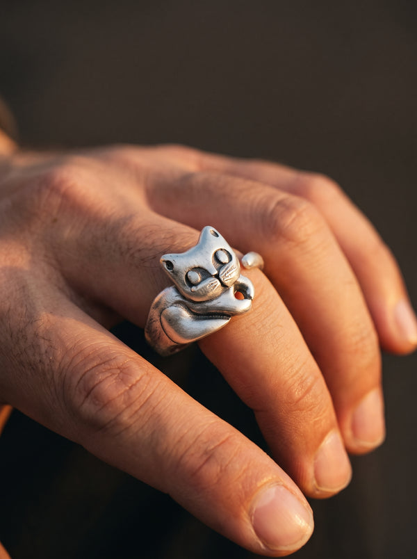 Adjustable Ring Men Cute Cat - resizable / S0021
