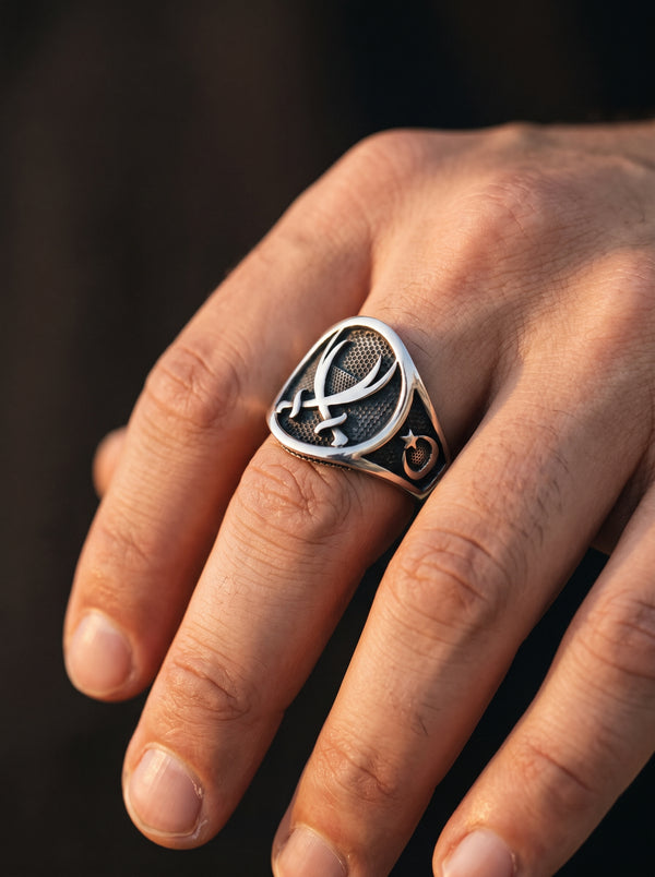 Adjustable Ring Men Jihad Islam Swords - resizable / S0035