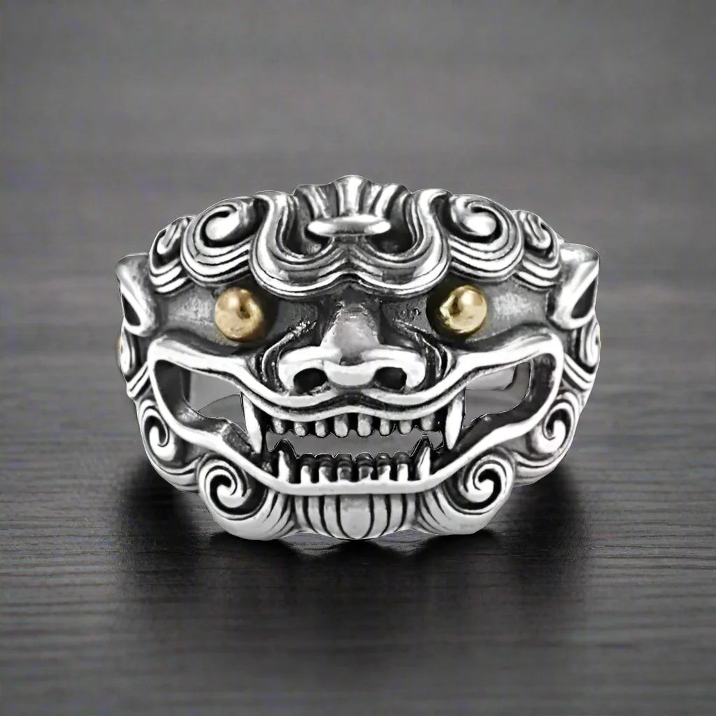 Bague Homme Style Japonais CHIEN GARDIEN MYTHIQUE - Ajustable