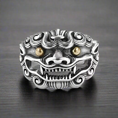 Bague Homme Style Japonais CHIEN GARDIEN MYTHIQUE