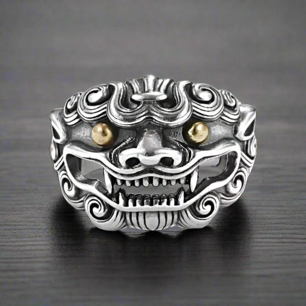 Bague Homme Style Japonais CHIEN GARDIEN MYTHIQUE - Ajustable