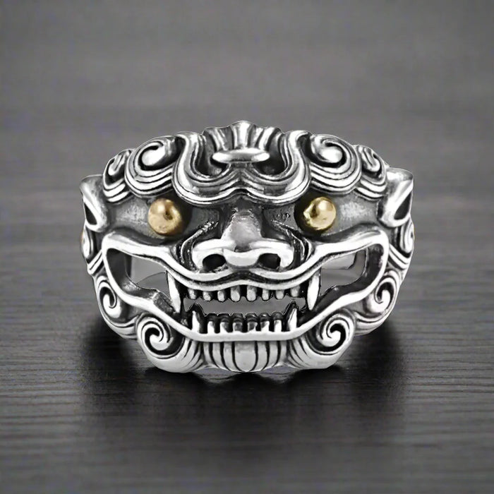 Bague Homme Style Japonais CHIEN GARDIEN MYTHIQUE