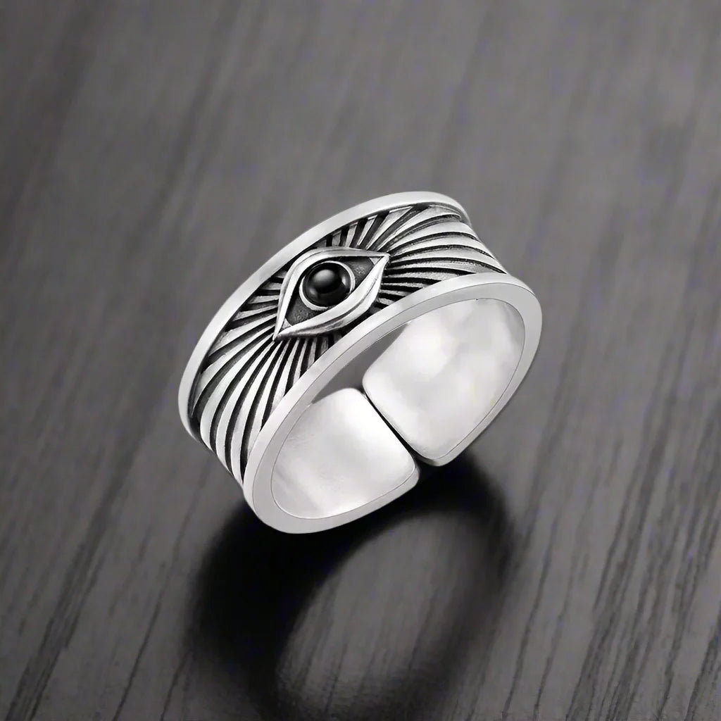 Bague Illuminati Homme ŒIL PIERRE NOIRE