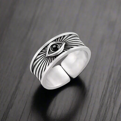 Bague Illuminati Homme ŒIL PIERRE NOIRE
