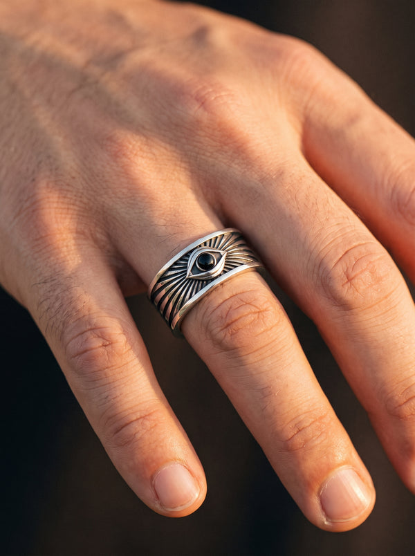 Adjustable Ring Men Black Eye Illuminati - resizable / S0146