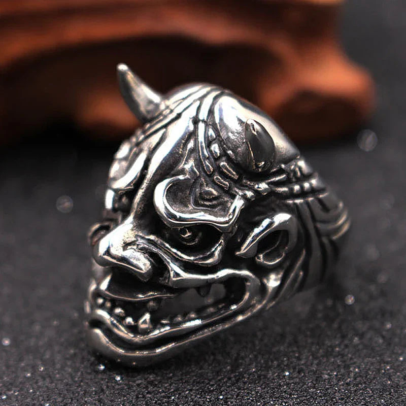 Bague japonaise en acier MASQUE DE SAMOURAÏ MENPO