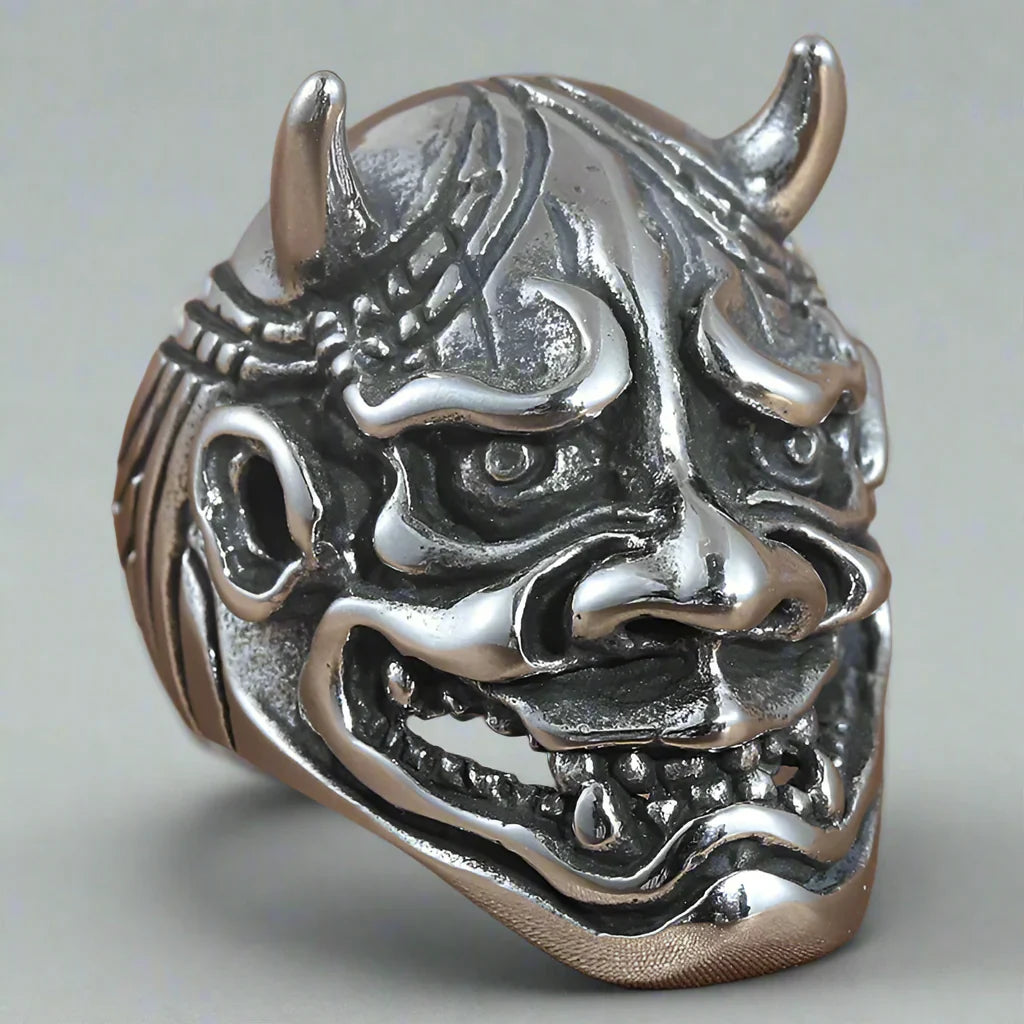 Bague japonaise en acier MASQUE DE SAMOURAÏ MENPO