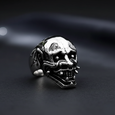 Bague MASQUE SAMOURAI SANS CORNES en ACIER