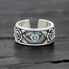 Adjustable Ring Men Blue Eye Silver Roses - resizable / S0068-Silver