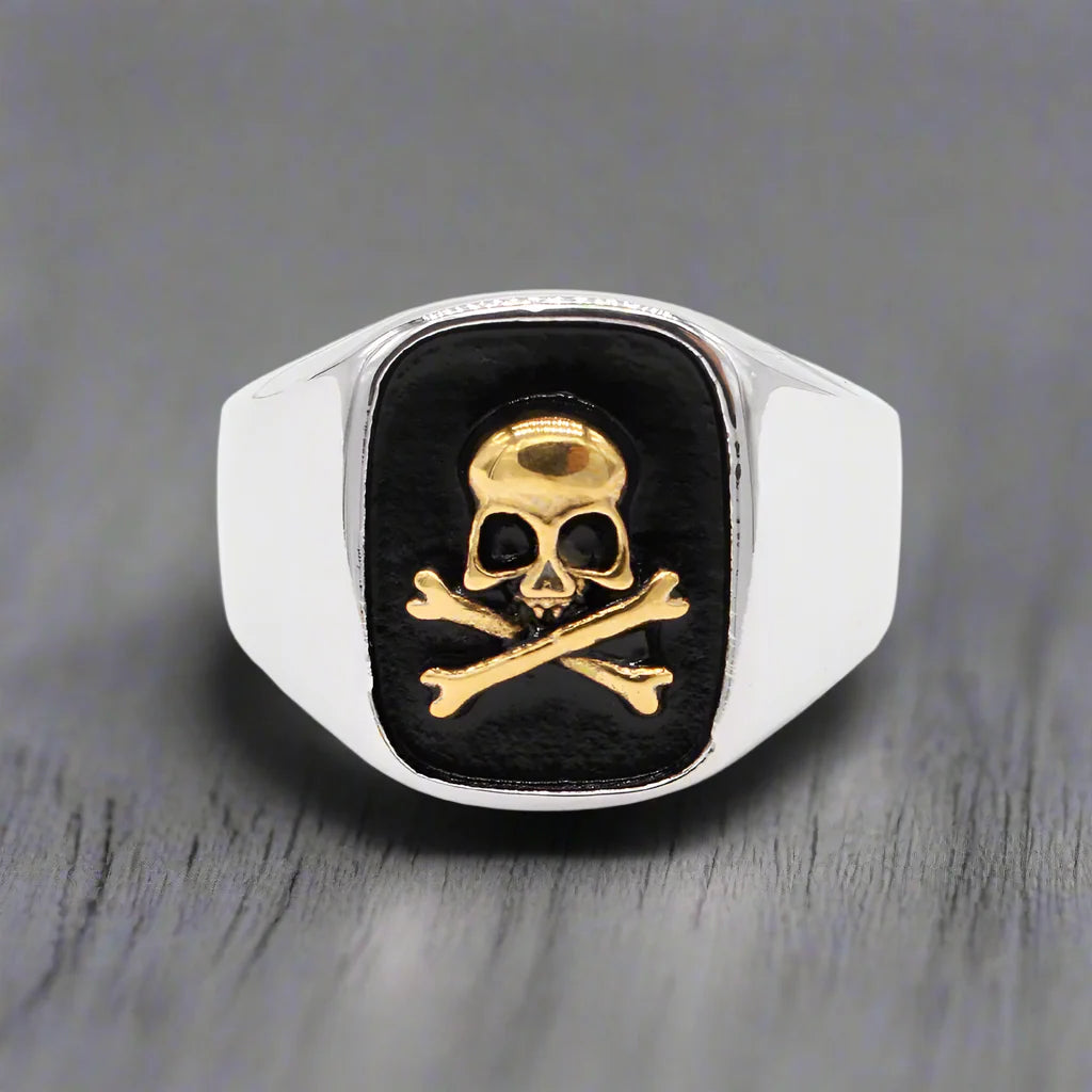 Stainless Steel Skull Ring For Men Classic Biker Rings Golden - Style B / 13