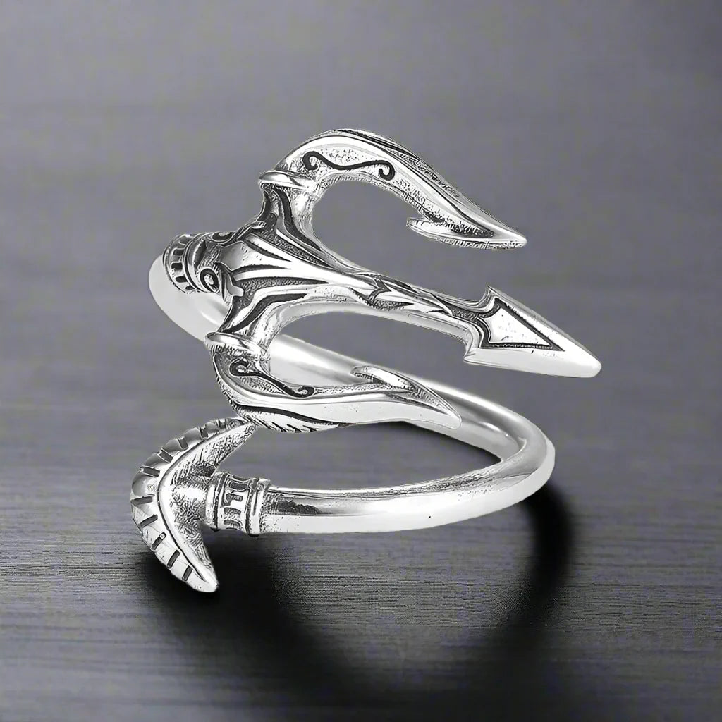 Adjustable Ring Men Trident Pirate Ocean - resizable / S0022