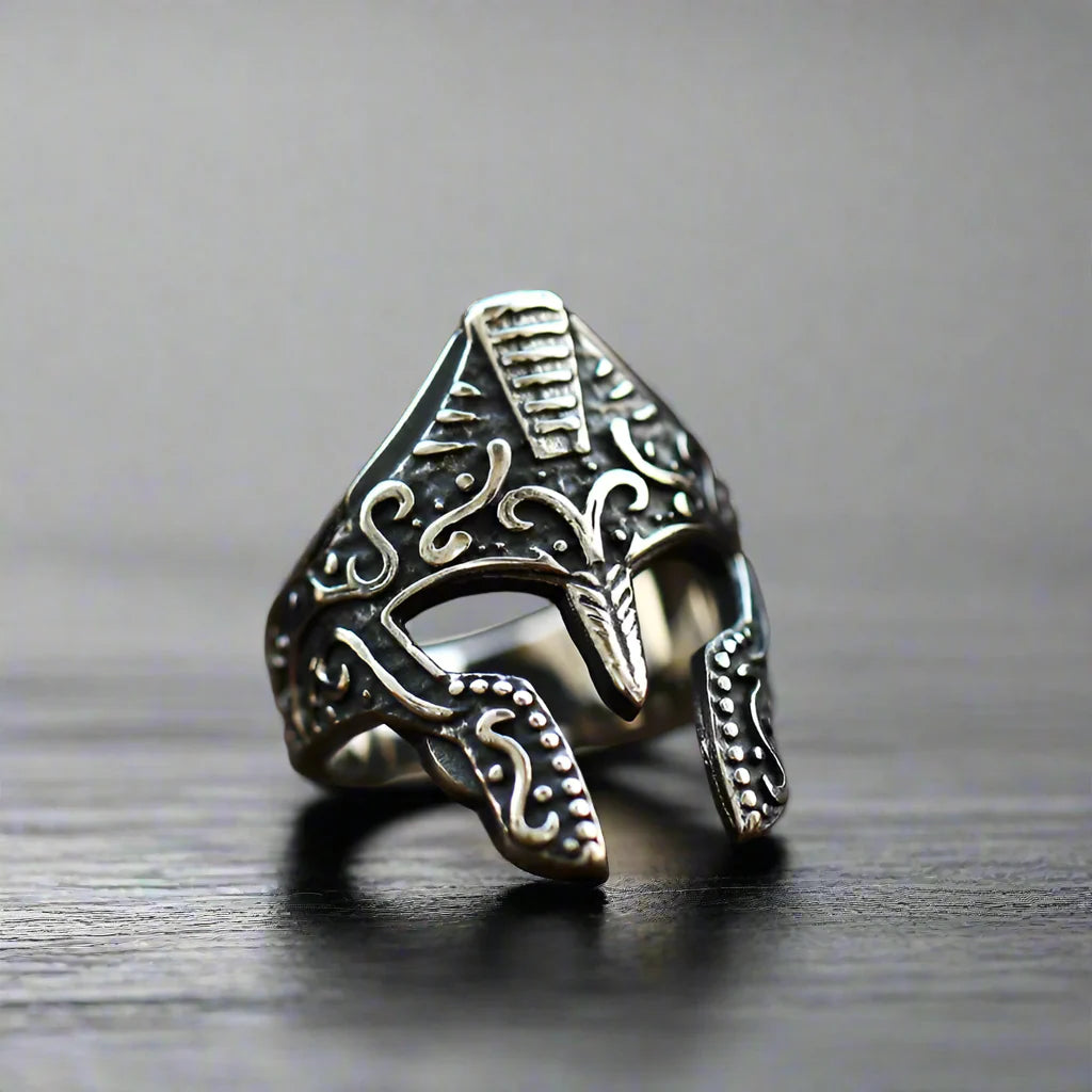 Stainless Steel Men Ring Ancient Warrior Roman Helmet - BR8-609 / 10