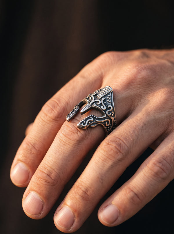Stainless Steel Men Ring Ancient Warrior Roman Helmet - BR8-609 / 10