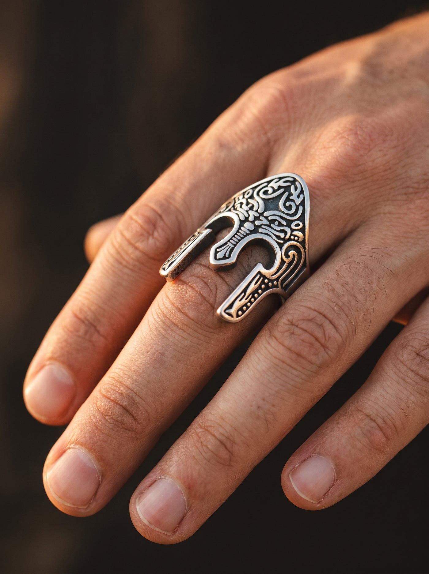 Bague Romaine Homme CASQUE ARGENTÉ DÉTAILLÉ