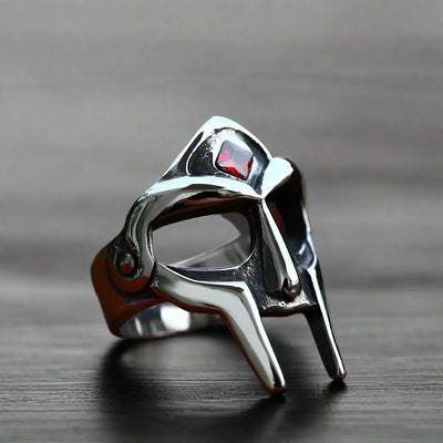 Bague Romaine Homme CASQUE ARGENTÉ ROUGE