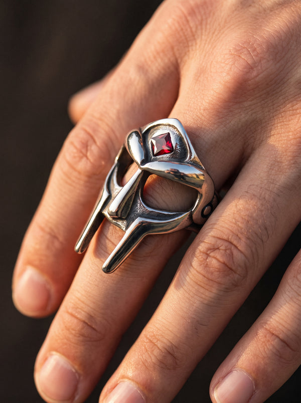 Stainless Steel Men Ring Ancient Warrior Roman Red Stone - BR8-309 Red / 11