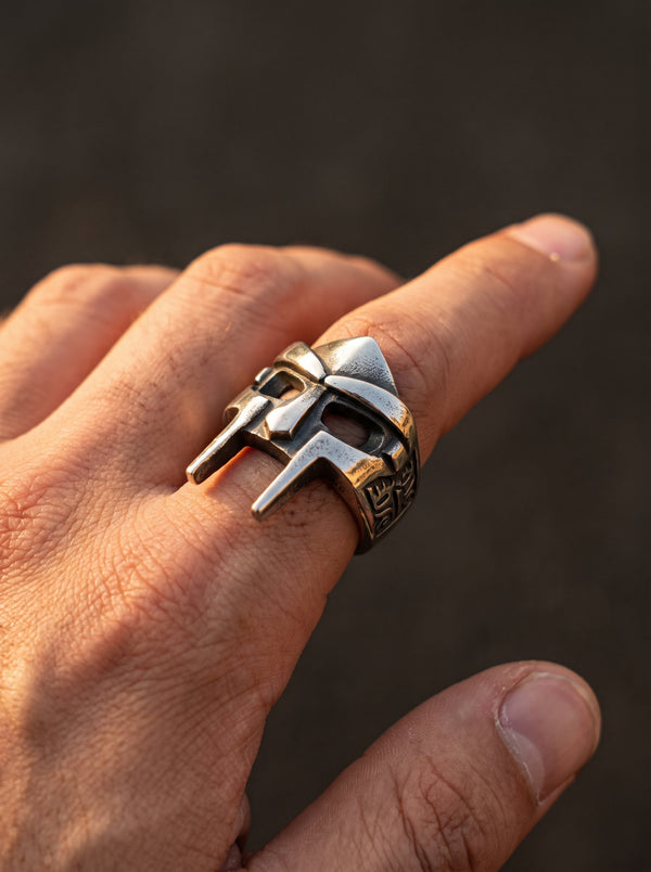 Stainless Steel Men Ring Ancient Warrior Black Gladiator Helmet - BR8-515 / 10