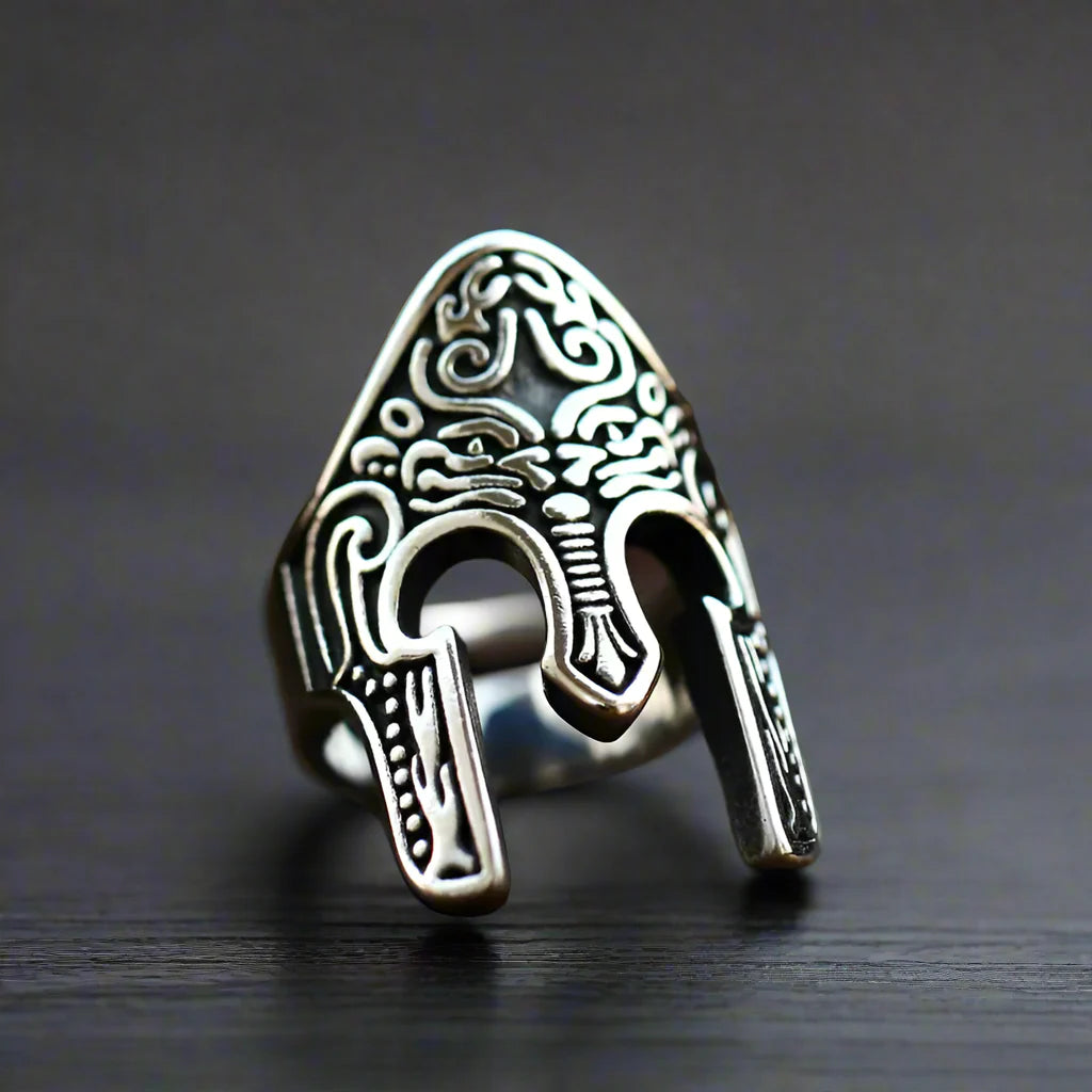 Stainless Steel Men Ring Ancient Warrior Roman Helmet Engraved - BR8-772 / 8