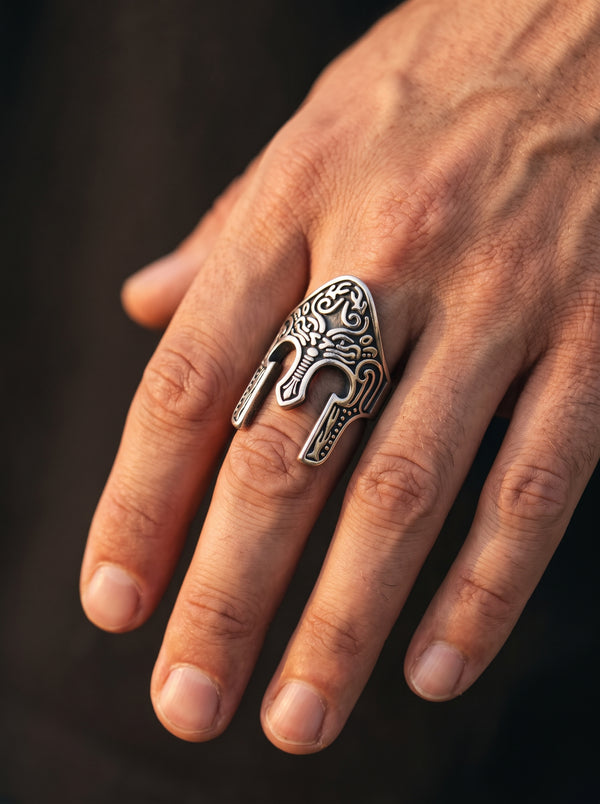Stainless Steel Men Ring Ancient Warrior Roman Helmet Engraved - BR8-772 / 8