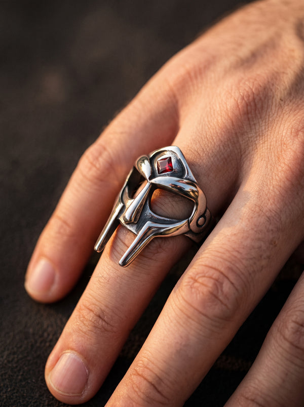Stainless Steel Men Ring Ancient Warrior Roman Red Stone - BR8-309 Red / 11