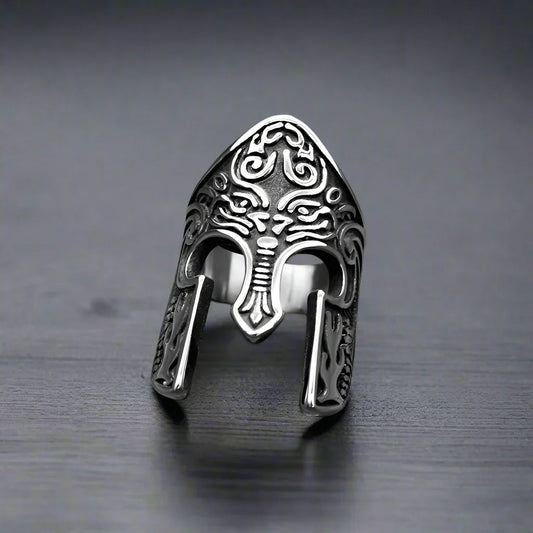 Bague Acier Casque Viking Orné