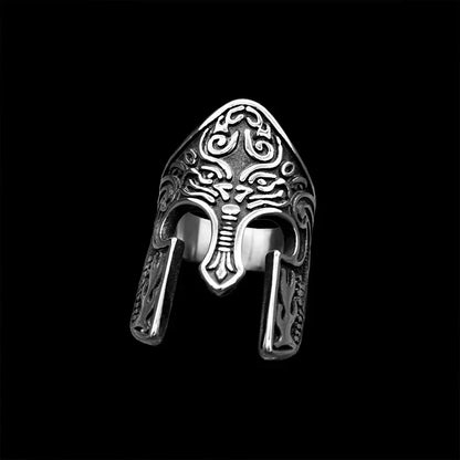 Bague Acier Casque Viking Orné - 13