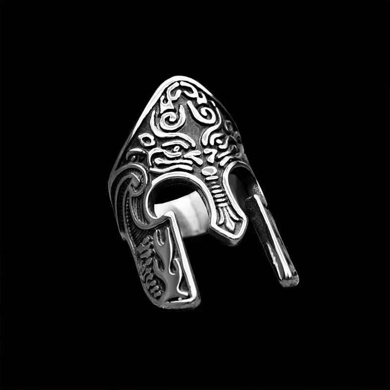 Bague Acier Casque Viking Orné