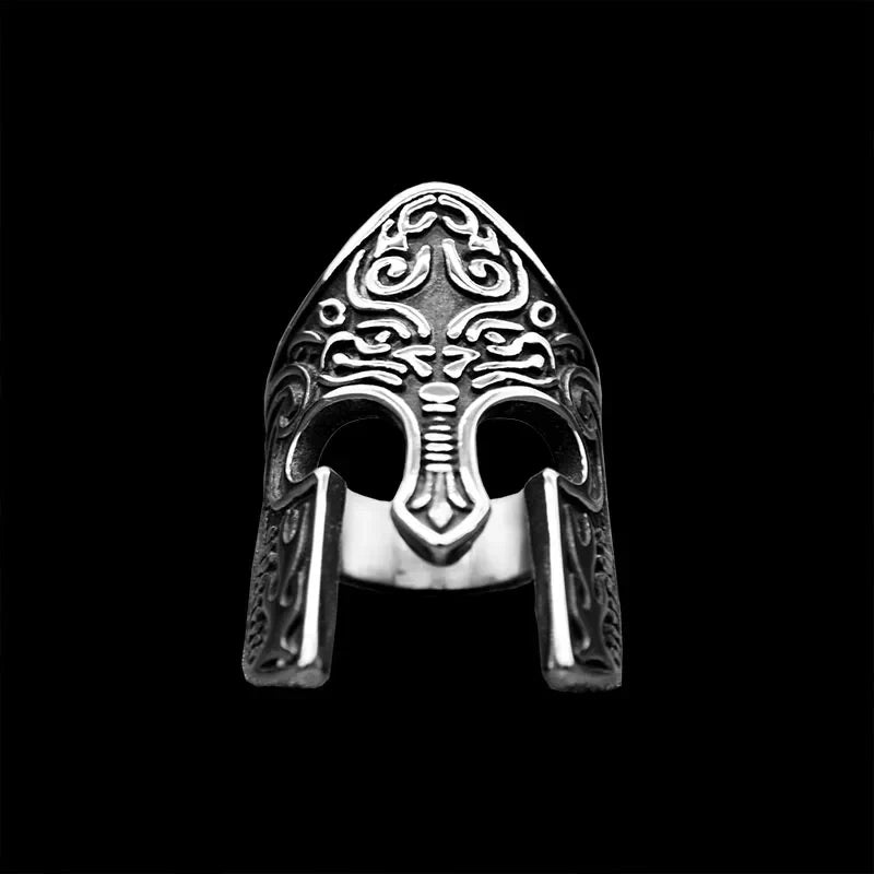 Bague Acier Casque Viking Orné