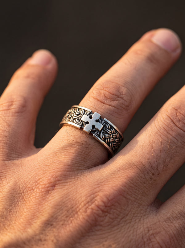 Adjustable Ring Men Cross Templar - resizable / S0066